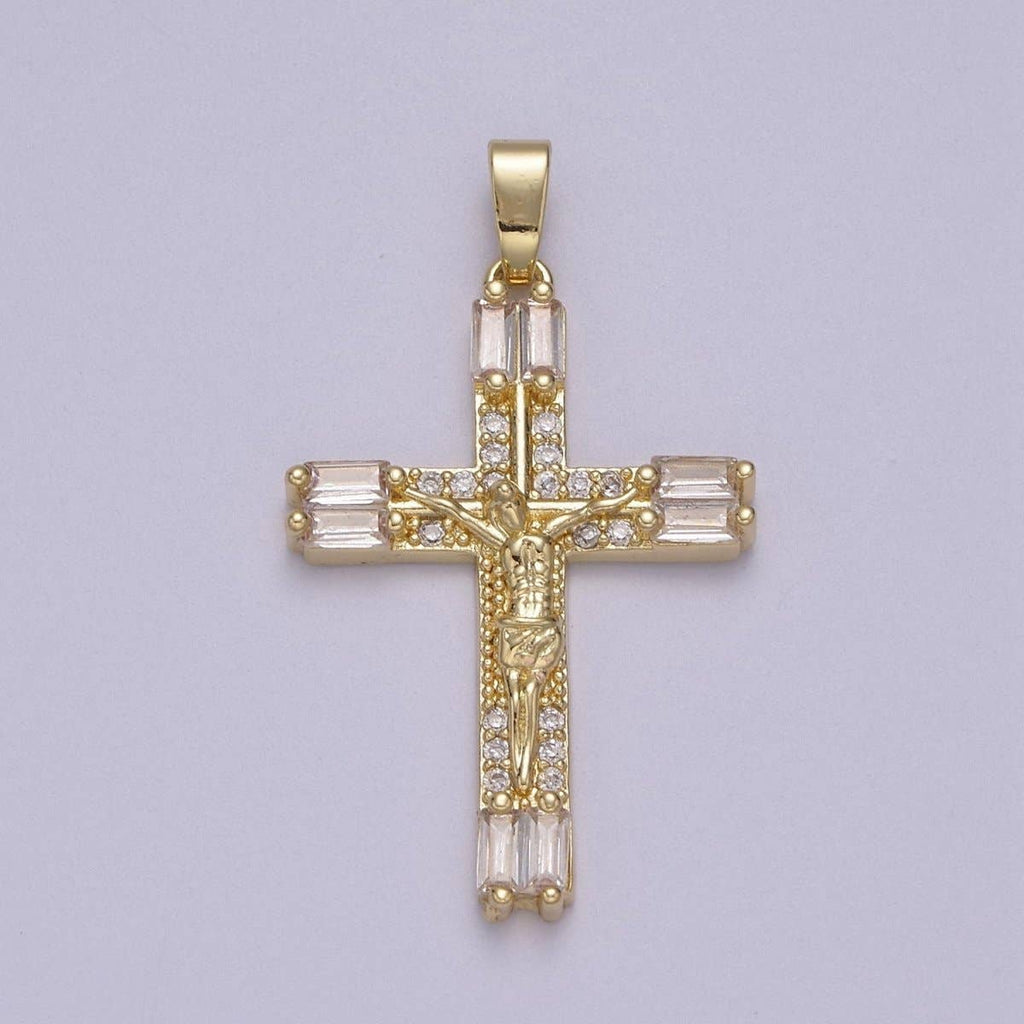 Dainty Baguette Cz Crystal Cross Charm Crucifix Jesus Pendant