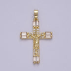 Dainty Baguette Cz Crystal Cross Charm Crucifix Jesus Pendant