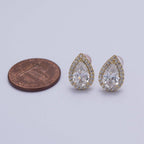 Clear, Green Teardrop Micro Paved CZ Gold Stud Earrings