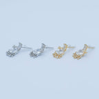 Clear CZ Baguette Pearl Cluster Drop Stud Earrings in Silver