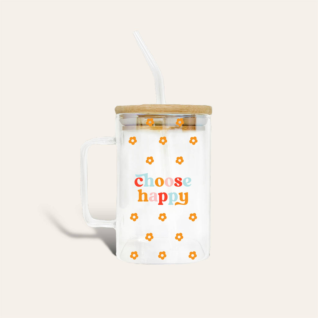 Square Glass Cup With Handle - Choose Happy