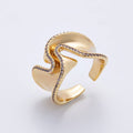 16K Gold Filled Micro Paved CZ Foil Wavy Abstract Statement Ring