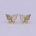 Dainty Teal, White Enamel, Crystal Zirconia CZ Butterfly Wings Gold Stud Earrings
