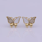 Dainty Teal, White Enamel, Crystal Zirconia CZ Butterfly Wings Gold Stud Earrings