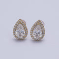 Clear, Green Teardrop Micro Paved CZ Gold Stud Earrings