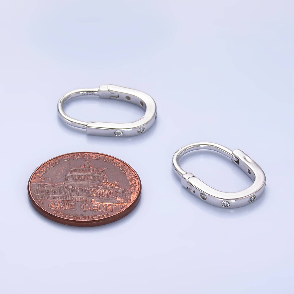 Sterling Silver CZ Oblong Hoops