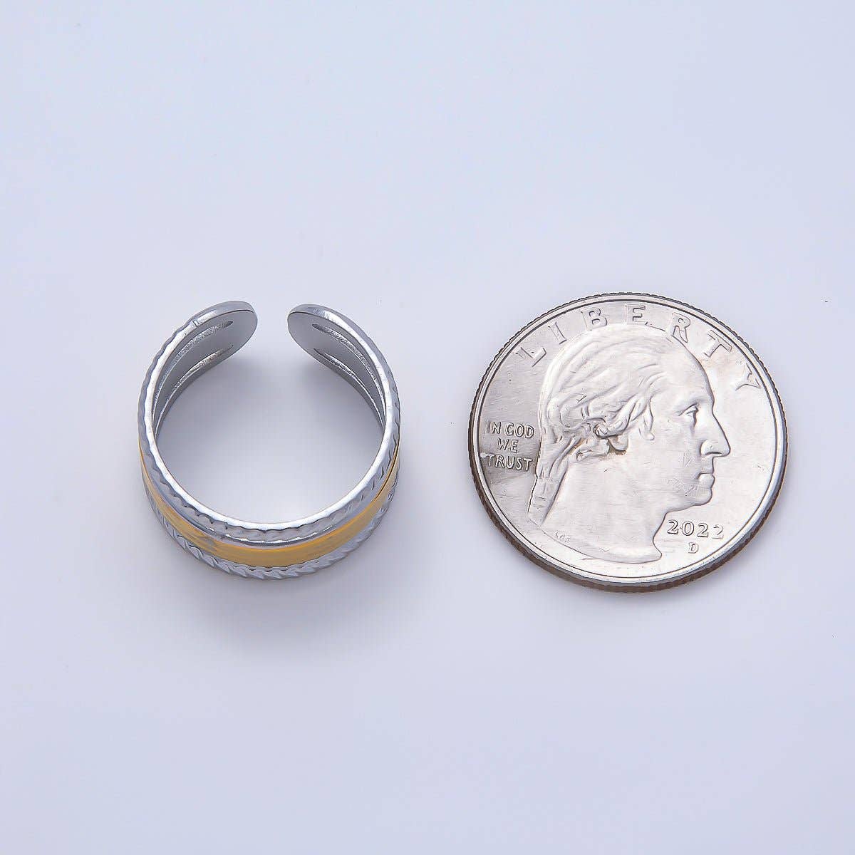 Stainless Steel Mixed Metal Wide Croissant Triple Band Ring
