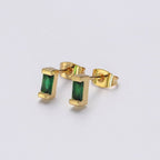 Dainty Emerald Green Tiny Baguette Stud Earrings