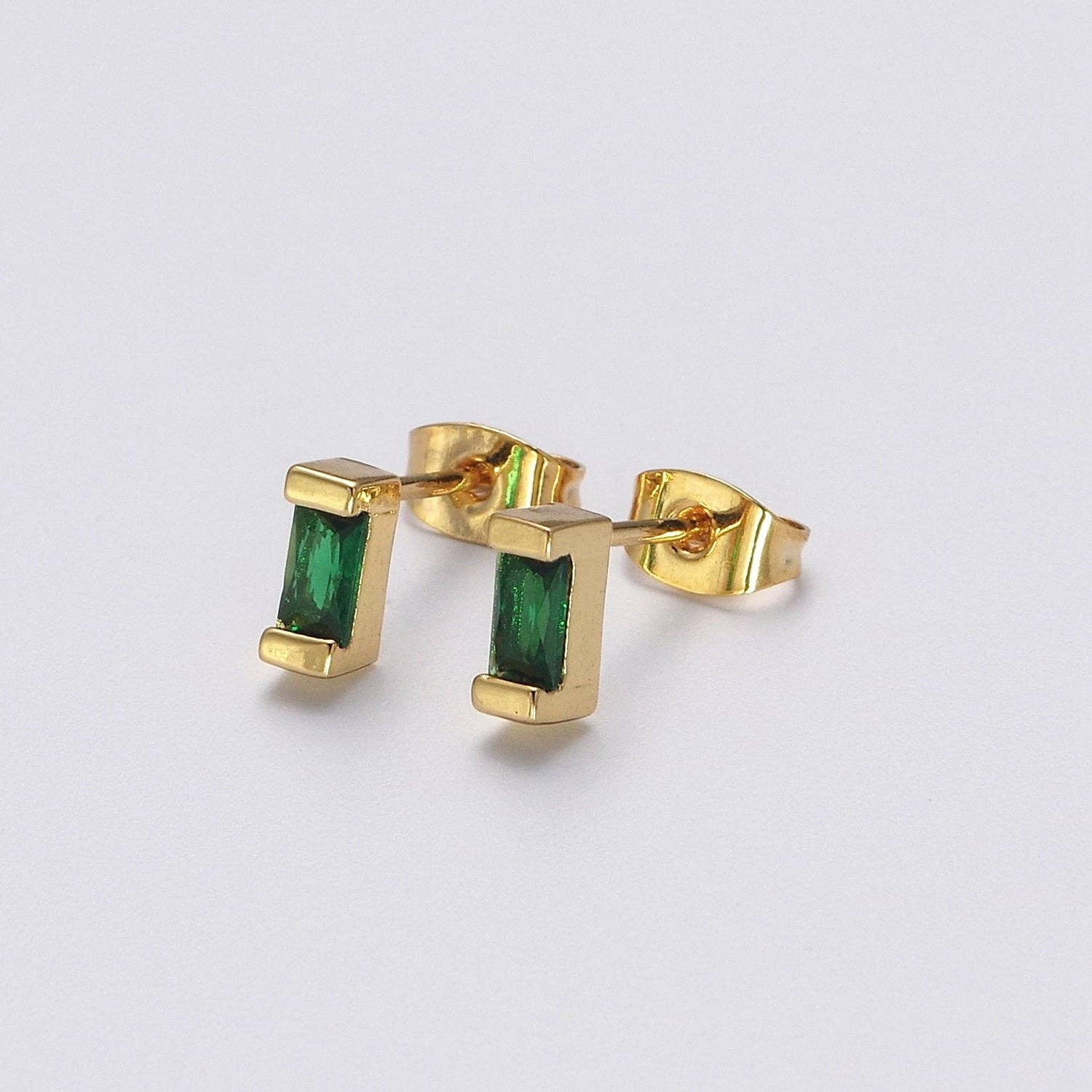 Dainty Emerald Green Tiny Baguette Stud Earrings