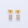 18K Gold Filled Clear Baguette Cube CZ Box Stud Earrings