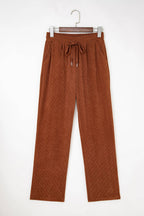 Solid Corduroy Drawstring Elastic Waist Pants: Chestnut