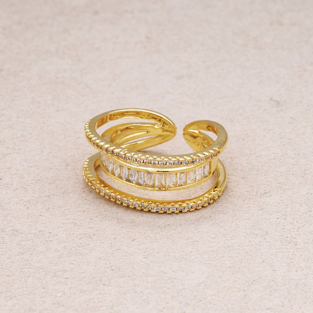 Triple Banded CZ Baguette Micro Pave Adjustable Rings Silver or Gold