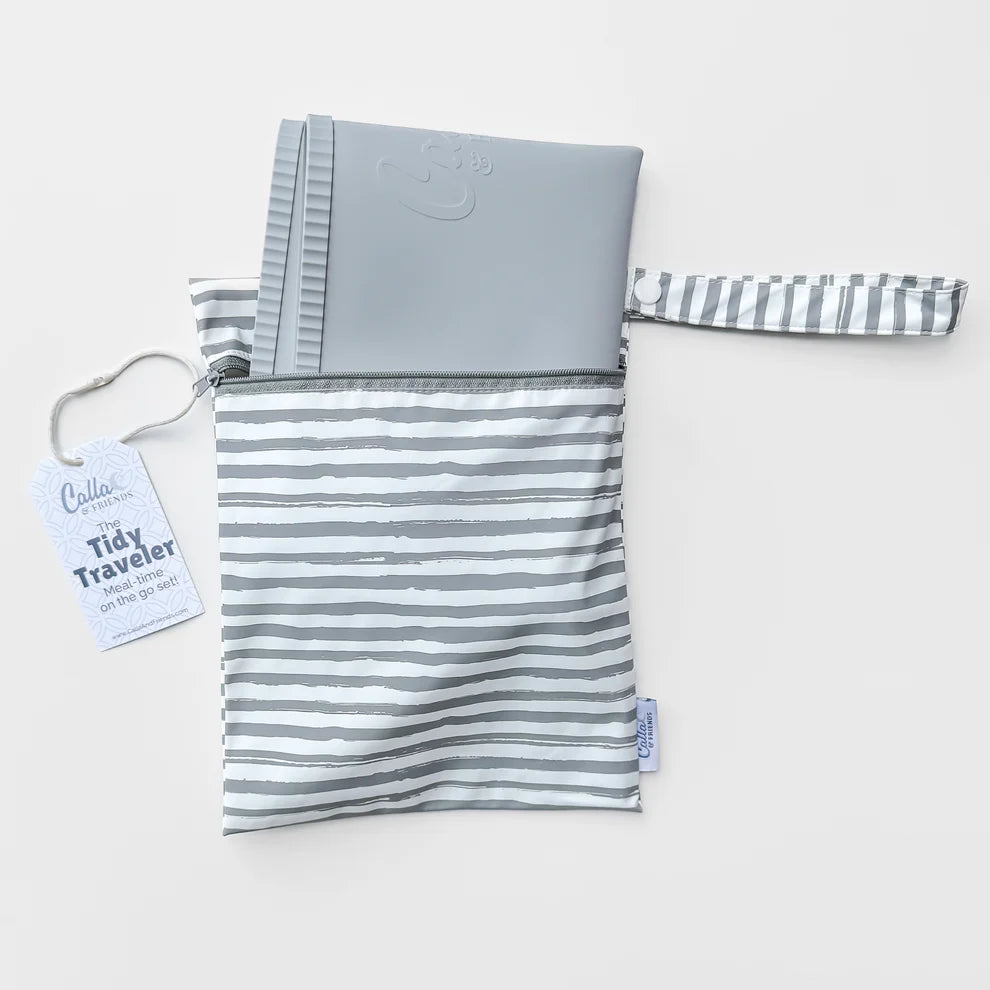 The Tidy Traveler - Solid Placemat Set (Whisper Gray-Brush Stripes)