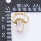 18K Gold Filled Clear Oval Micro Paved CZ Solitaire Band Adjustable Ring