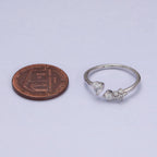 Elegant Dainty CZ Crystal Stone Silver Statement Ring Band