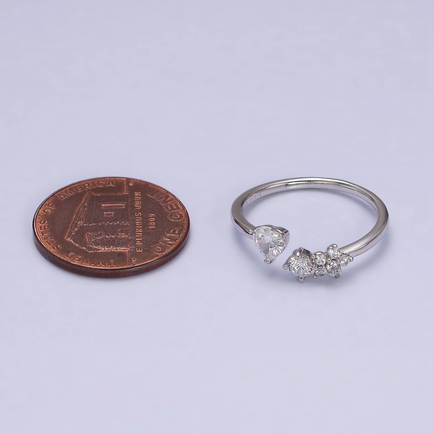 Elegant Dainty CZ Crystal Stone Silver Statement Ring Band