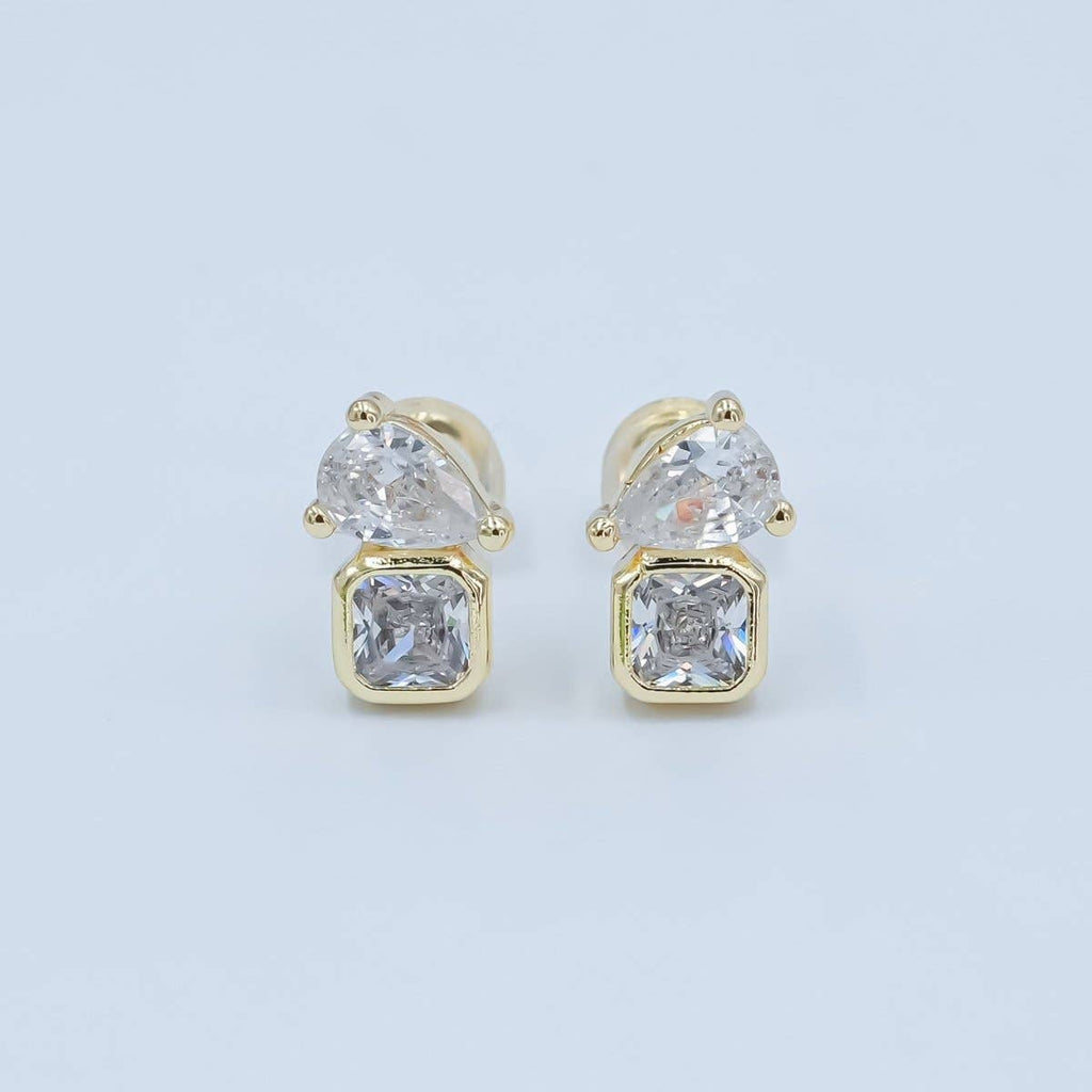 24K Gold Filled Clear CZ Baguette Teardrop Stud Earrings