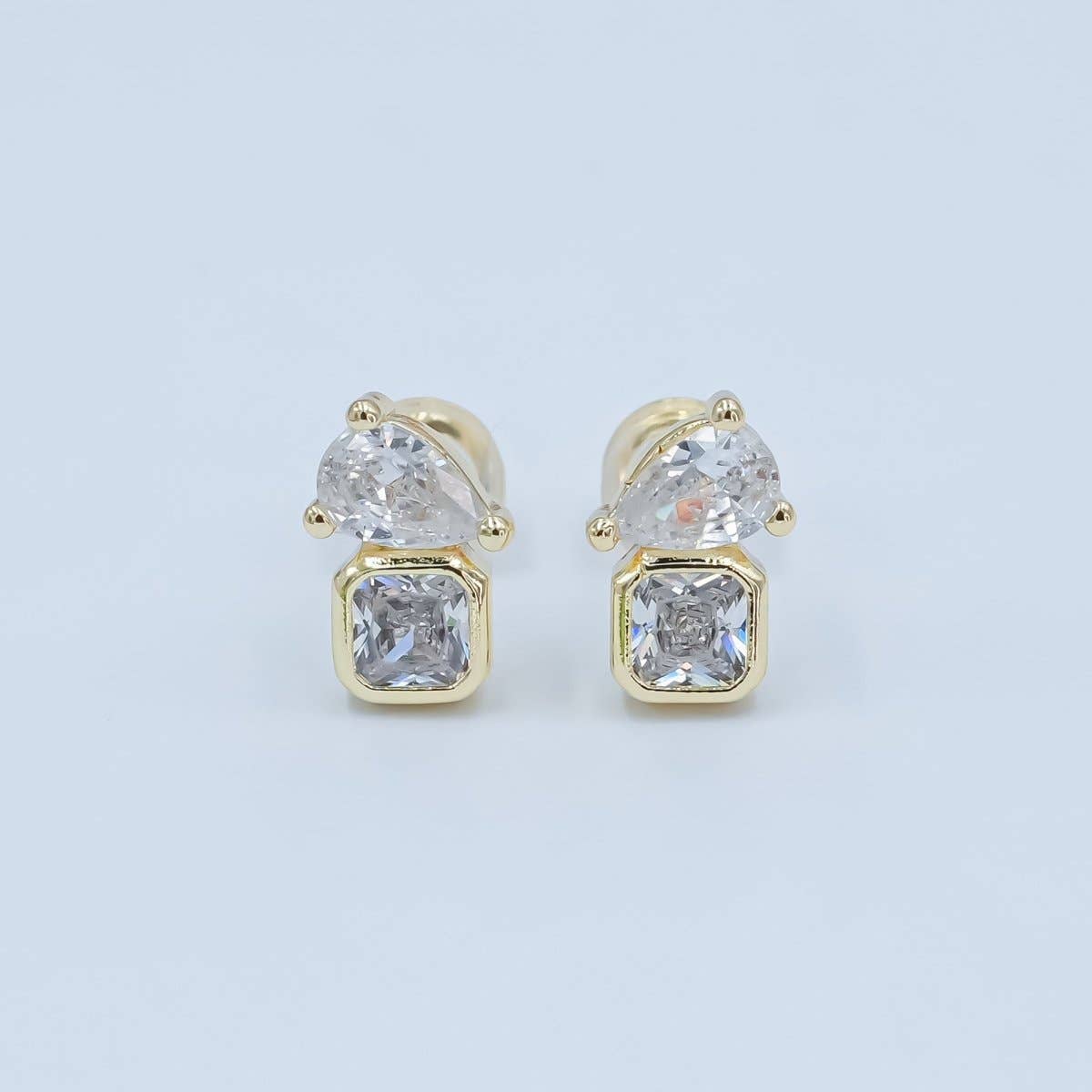 24K Gold Filled Clear CZ Baguette Teardrop Stud Earrings