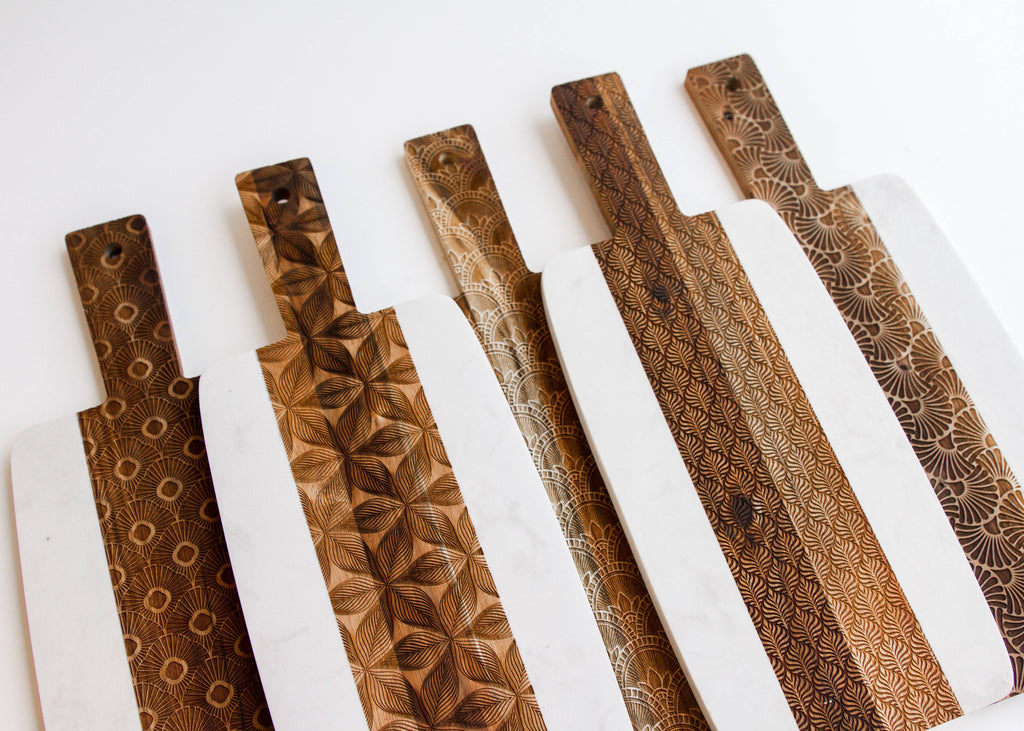 Marble and Wood Serving Tray Cutting Board