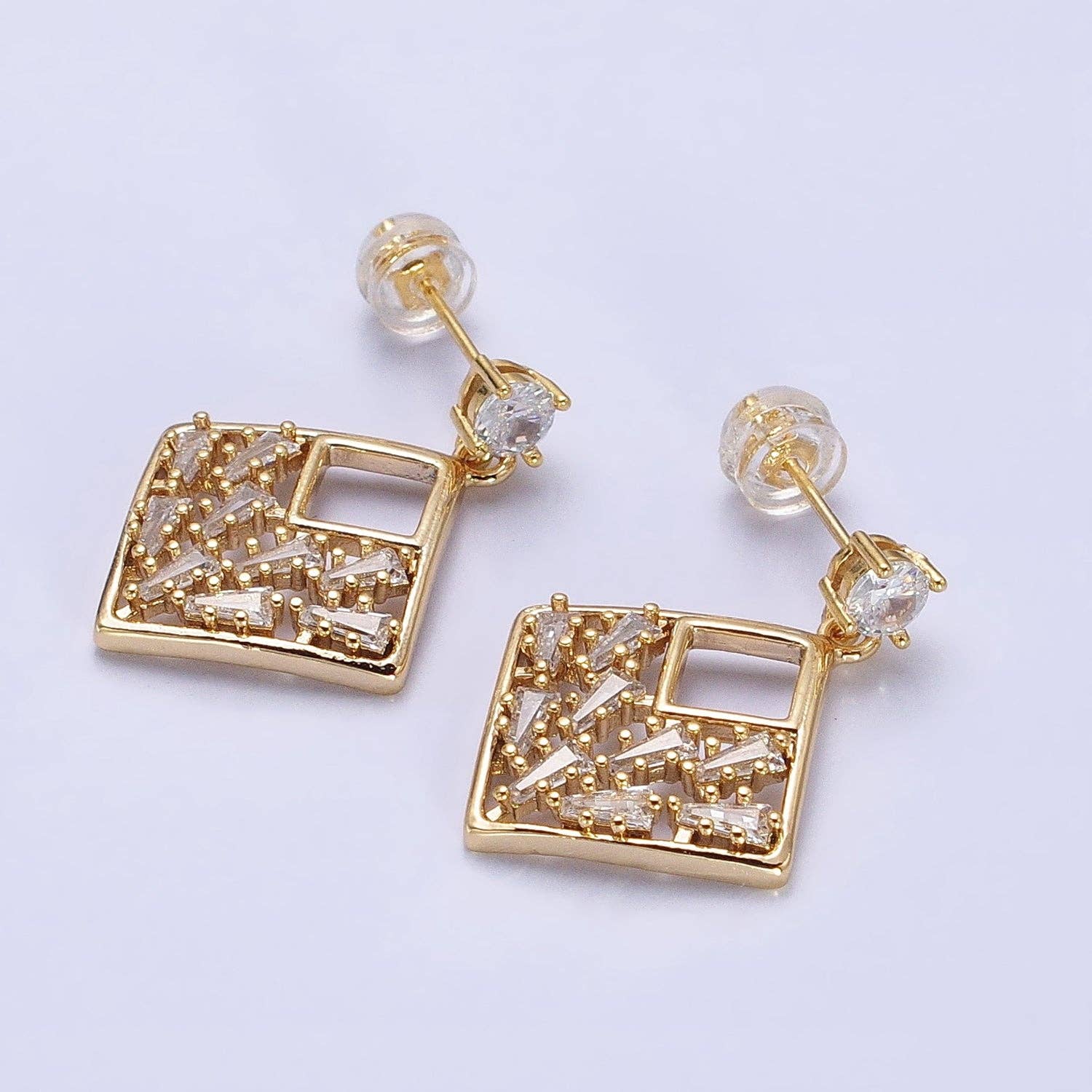 Gold Rhombus Dangle Stud Earring