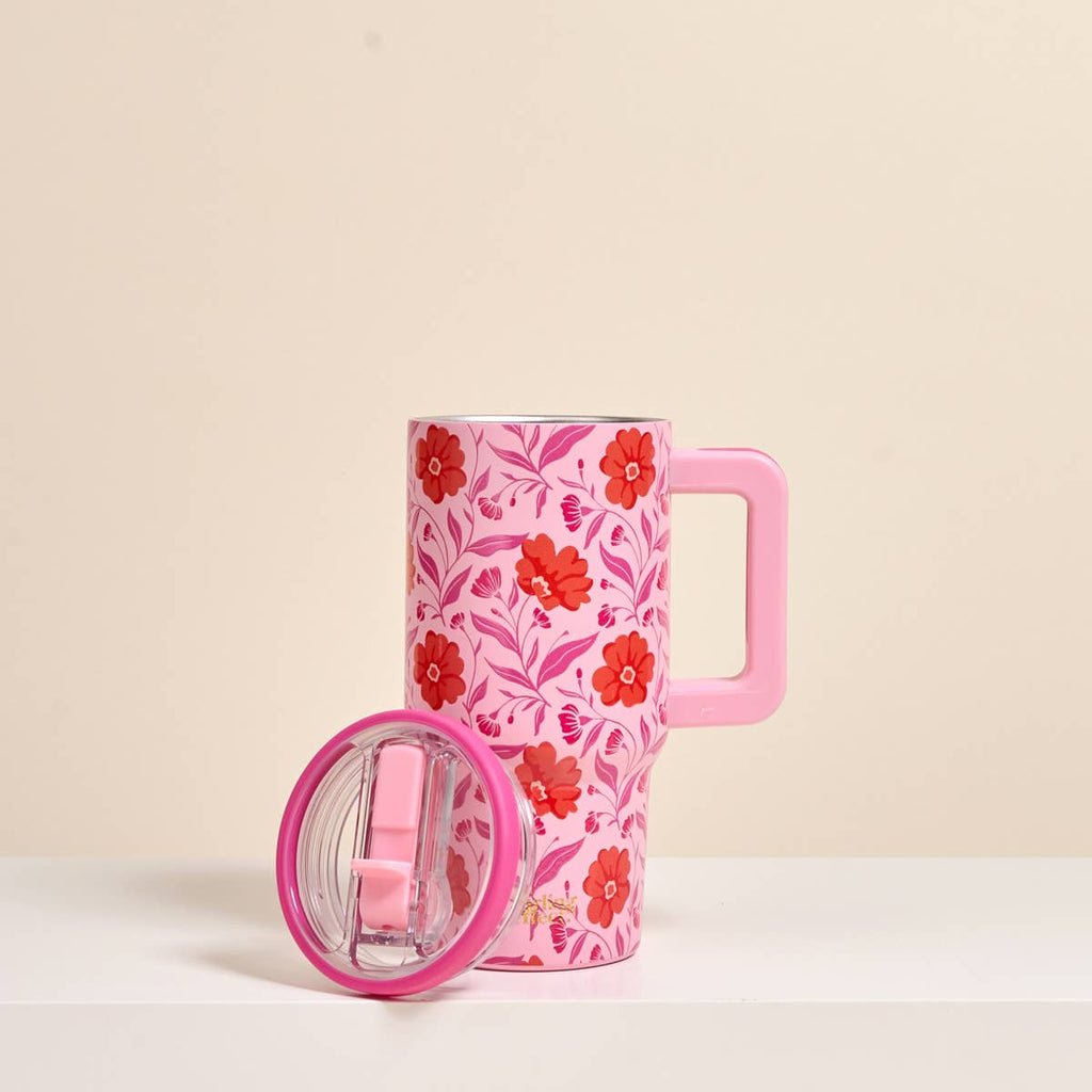 20 oz Lifestyle Flip Straw Tumbler–Poppin' Petals Hot Pink