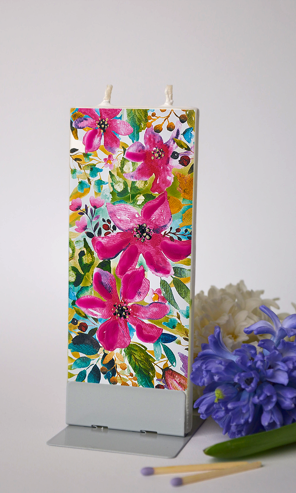 Flat Handmade Candle - All Over Pink Flowers & Greenery