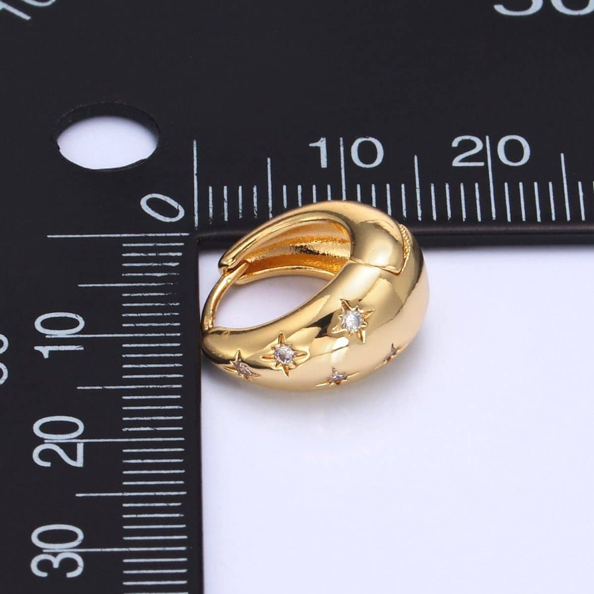 24K Gold Filled Celestial North Star CZ Dome Huggie Earrings