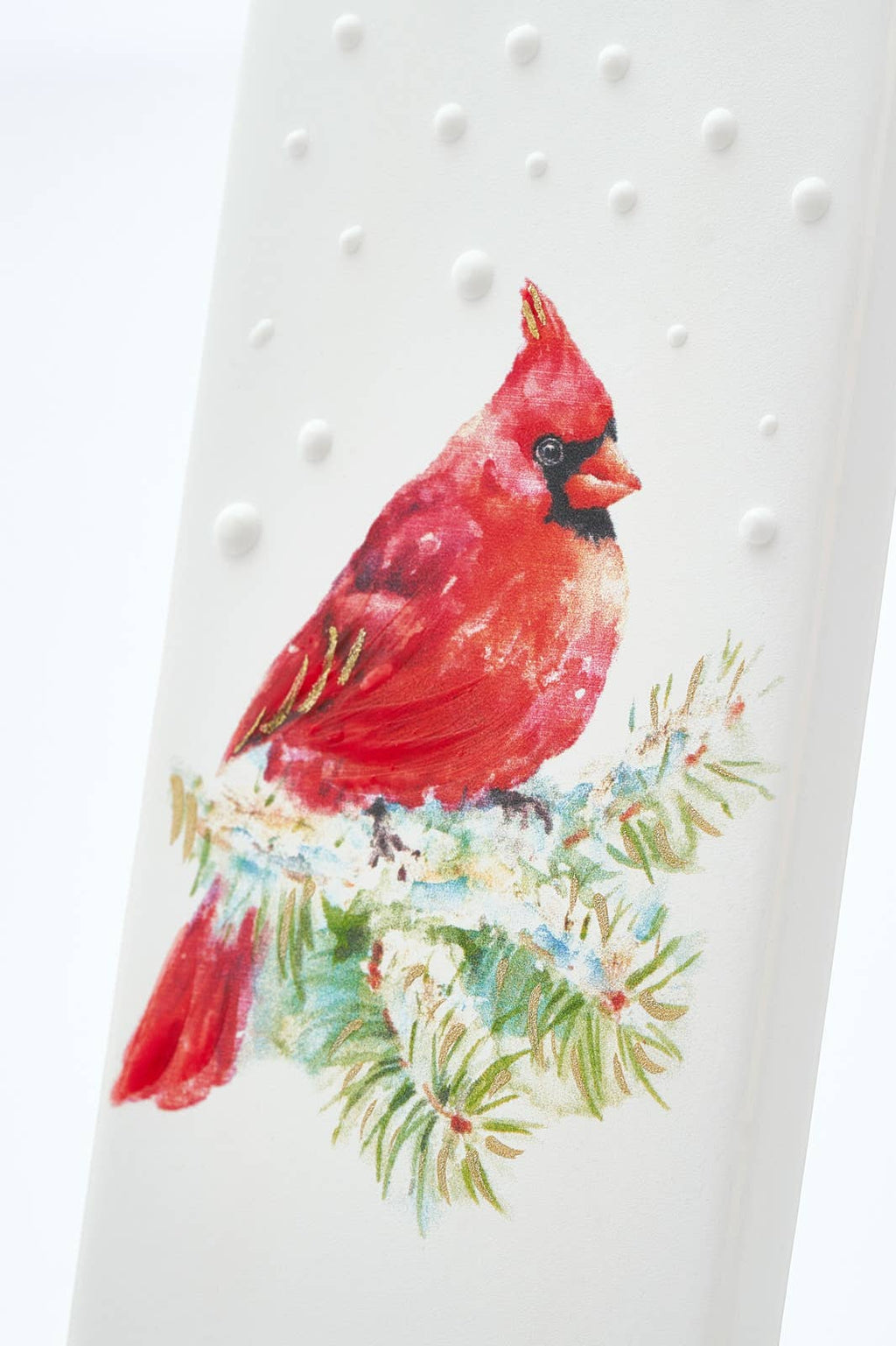 Flat Handmade Candle - Snowy Cardinal on Pine Branch