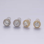 14K Gold Filled Clear CZ Micro Paved Round Stud Earrings in Silver