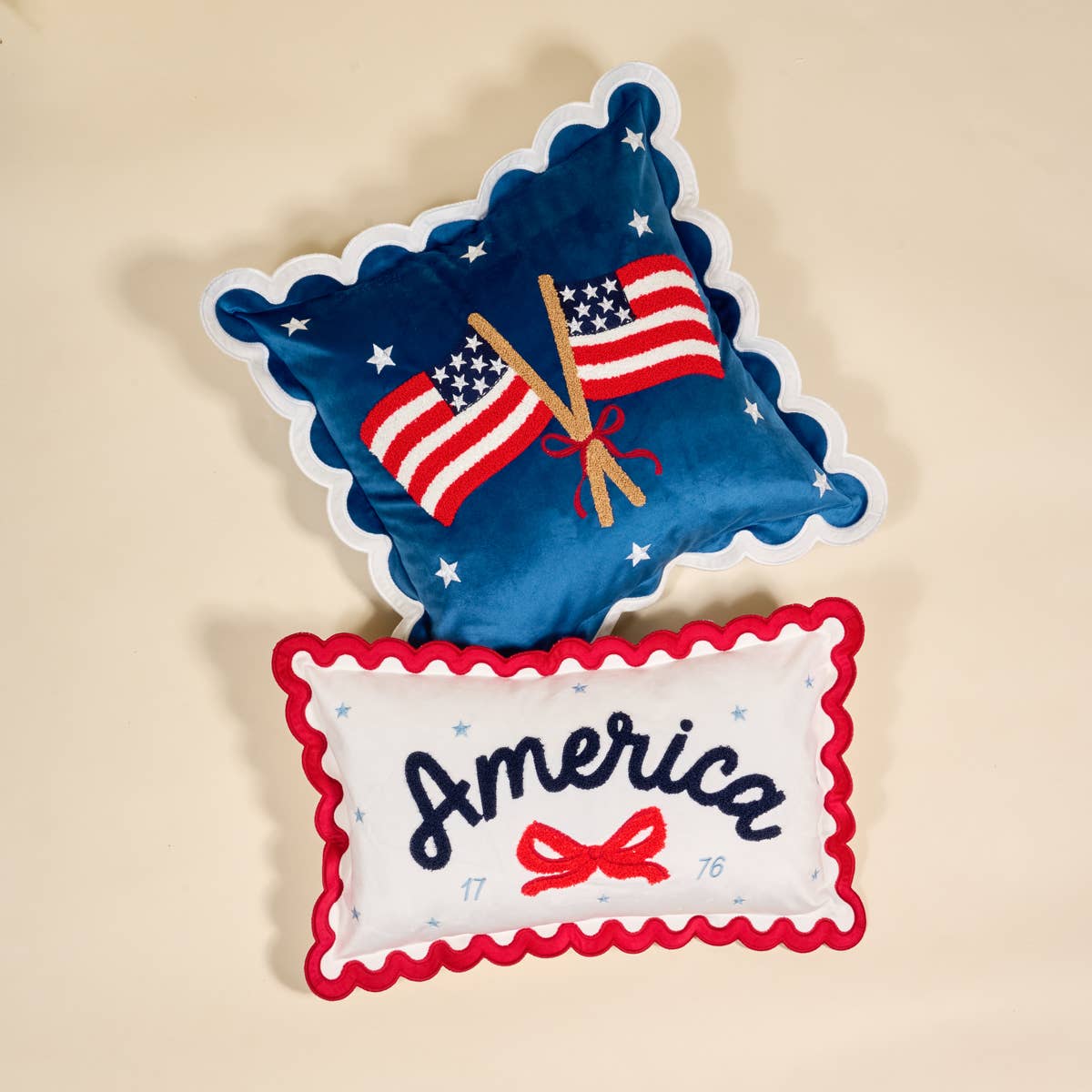 Scalloped Square Throw Pillow–American Flags