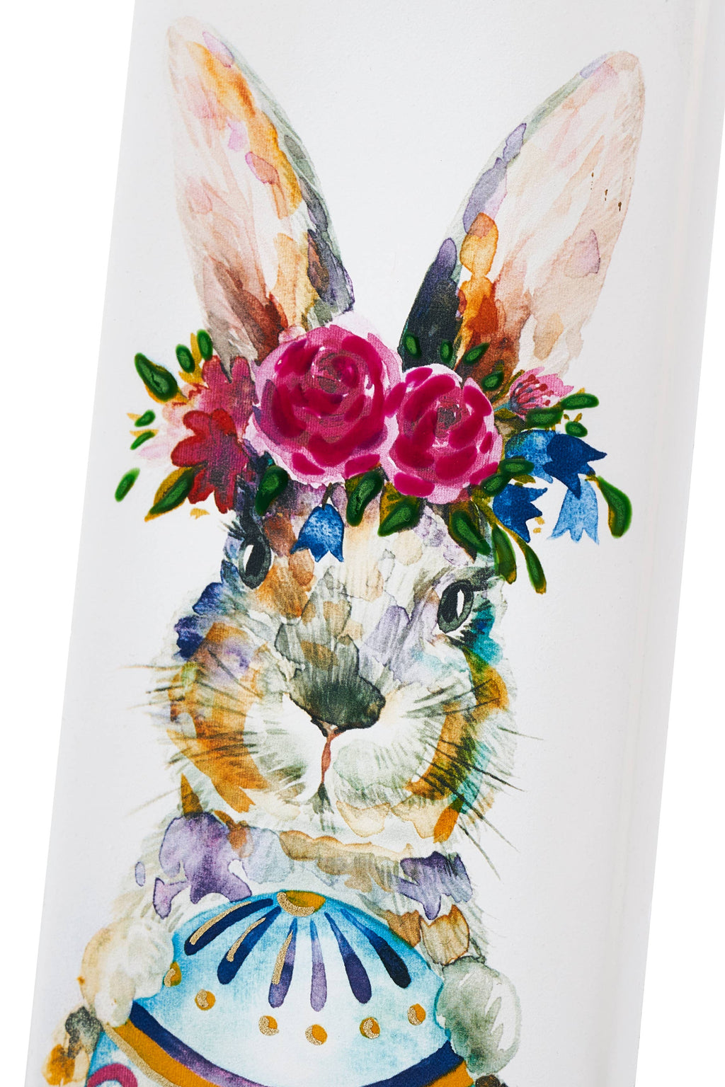 Flat Handmade Easter Candle - Bunny with Egg and Flowers