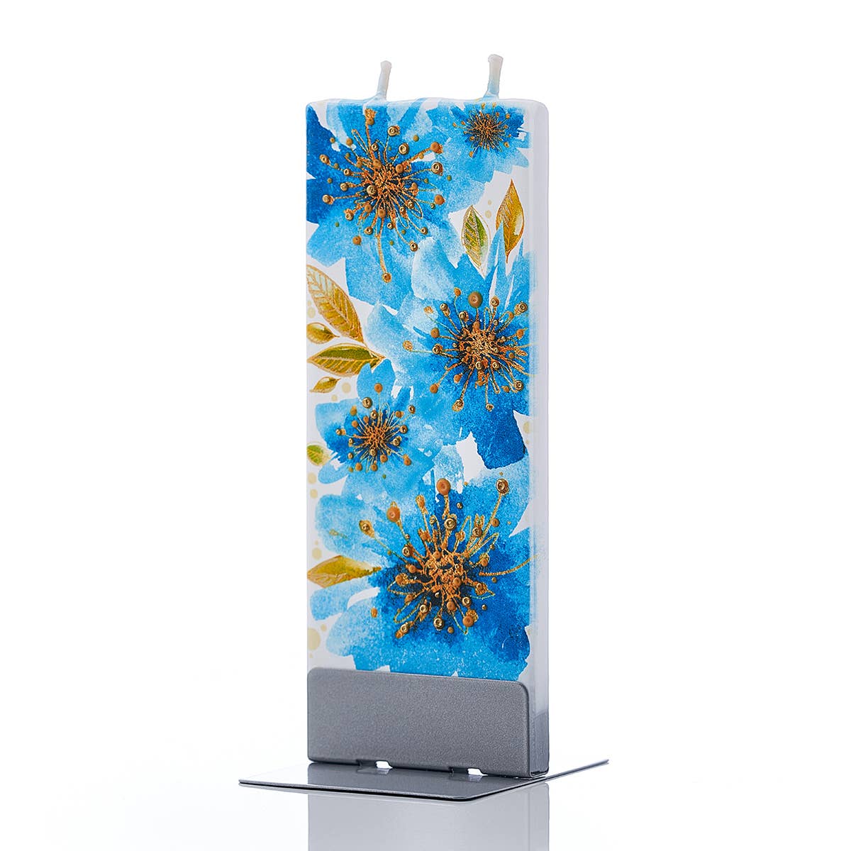 Flat Handmade Candle - Blue and Gold Flowers
