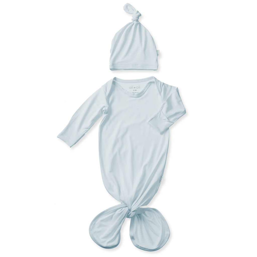 Bamboo Knotted Baby Gown & Beanie Blue
