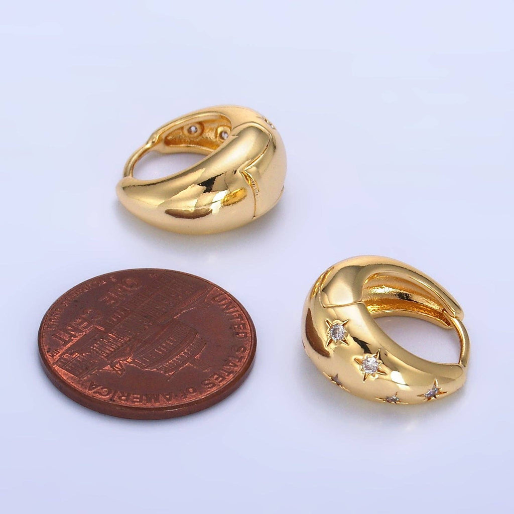 24K Gold Filled Celestial North Star CZ Dome Huggie Earrings