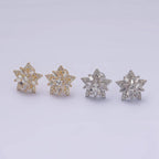 14K Gold Filled Celestial Star Baguette CZ Stud Earrings Silver