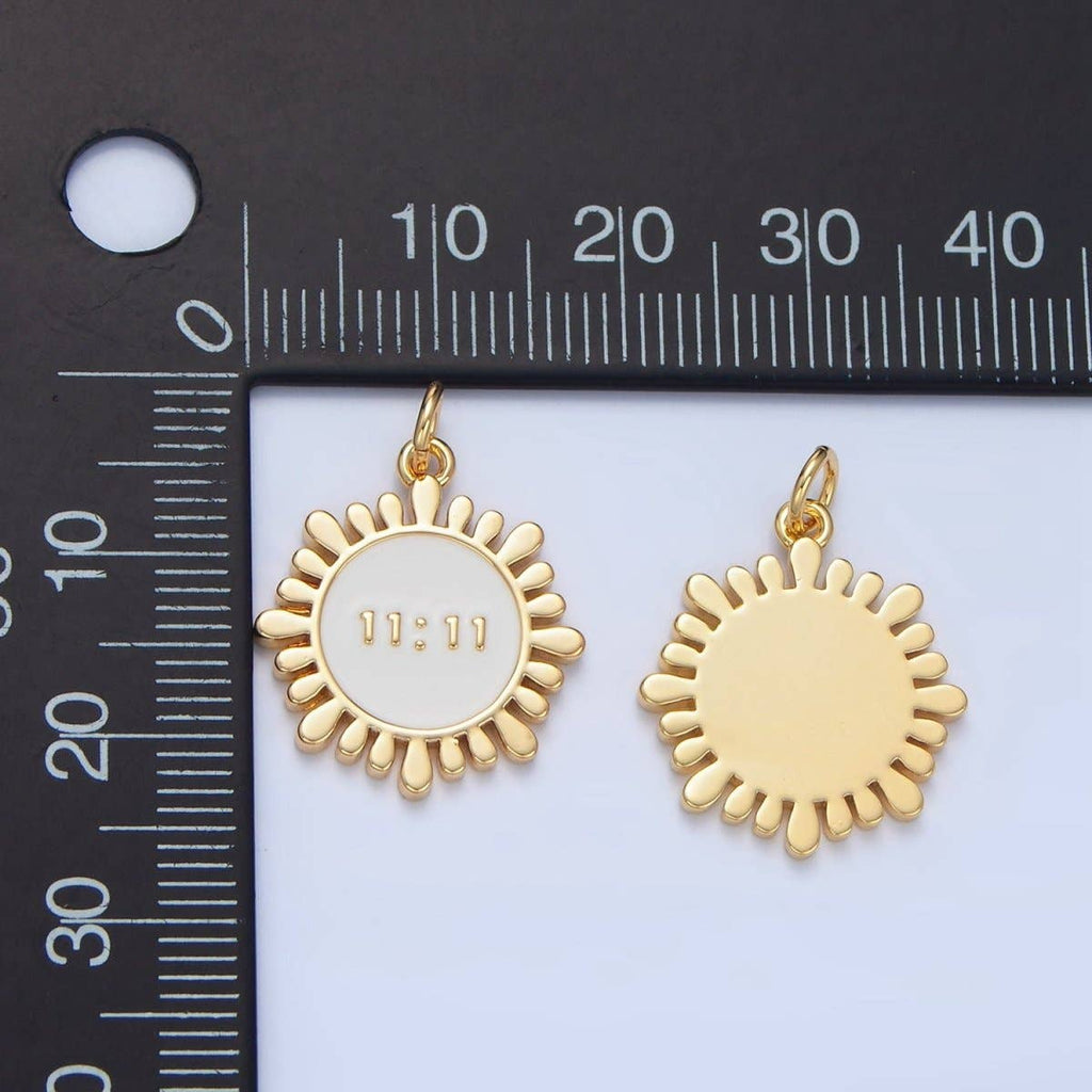 24K Gold Filled "11:11" Angel Number White Enamel Celestial Sun Flower Charm