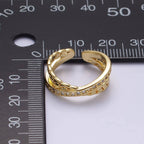 14K Gold Filled Clear CZ Chain Link X Cross Double Band Ring Silver