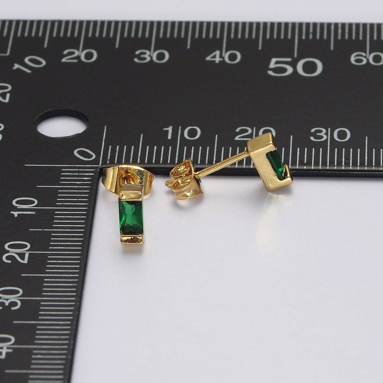Dainty Emerald Green Tiny Baguette Stud Earrings