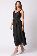 Floral Jacquard Organza Dress (Black)