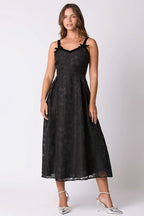Floral Jacquard Organza Dress (Black)