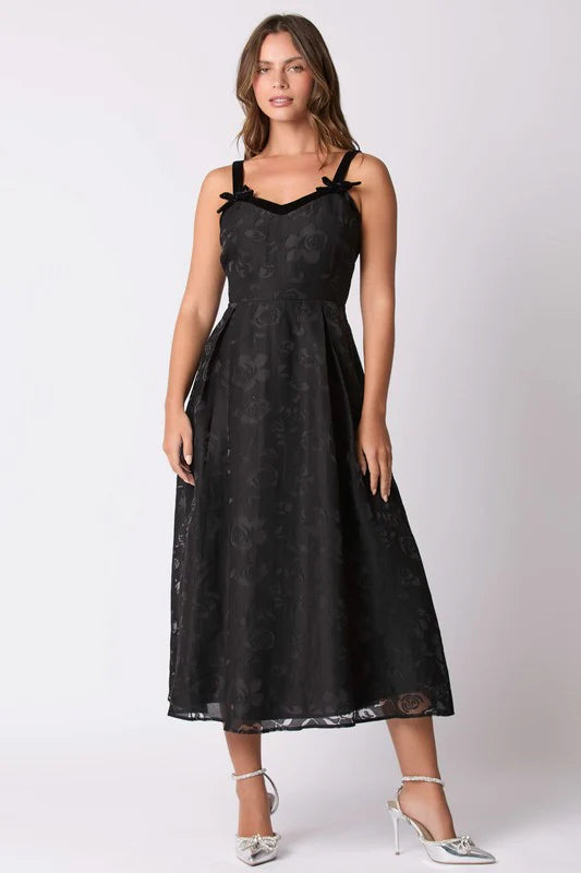 Floral Jacquard Organza Dress (Black)