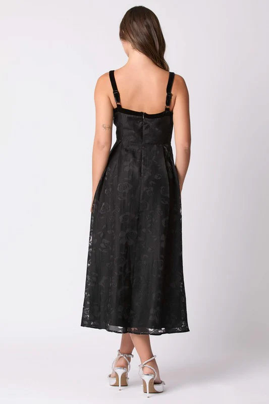 Floral Jacquard Organza Dress (Black)