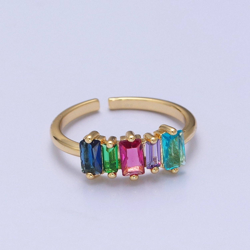 14K Gold Filled Minimalist Colorful Baguette Ring, Gold Mini