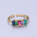 14K Gold Filled Minimalist Colorful Baguette Ring, Gold Mini
