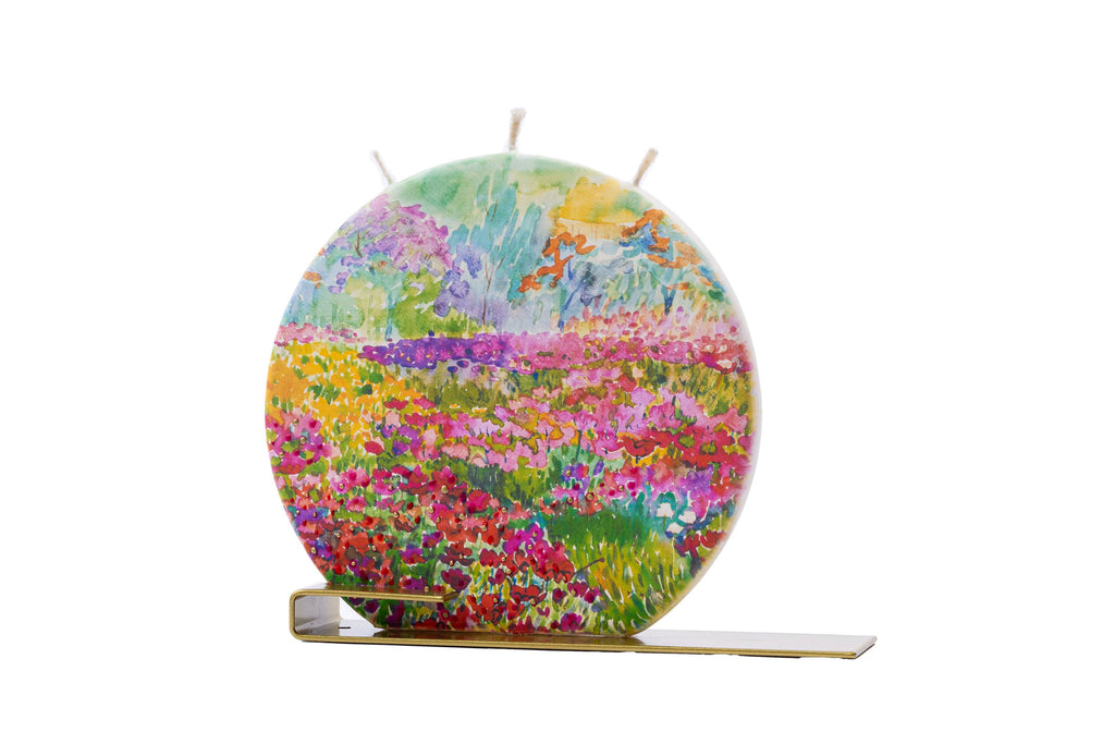 Flat Handmade Candle-Round Colorful Field of Wild Flowers
