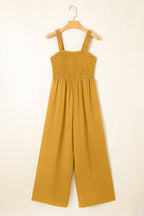 Smocked Wide Leg Jumpsuit with Pockets: Ginger