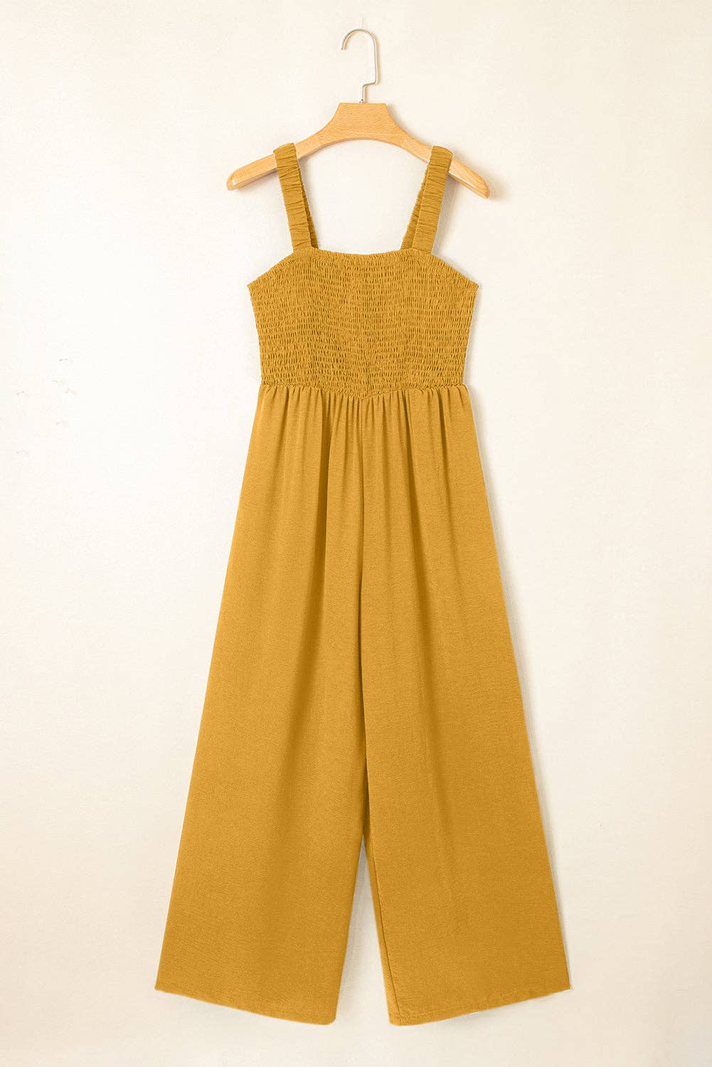 Smocked Wide Leg Jumpsuit with Pockets: Ginger