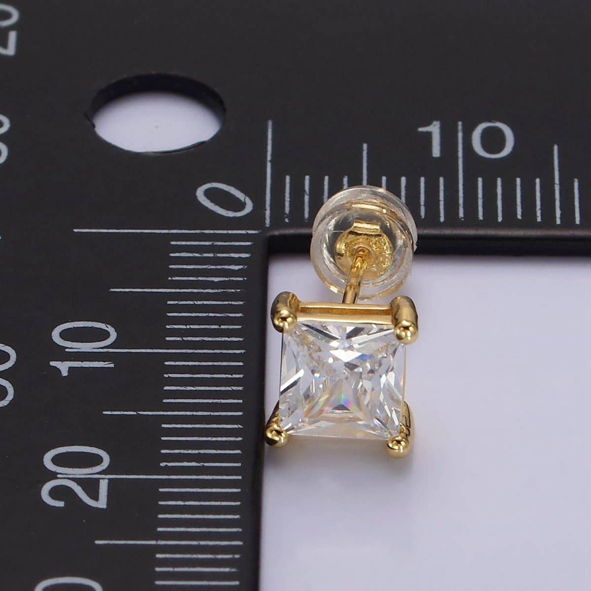14K Gold Filled 8mm, 6mm Clear CZ Square Bezel Stud Earrings
