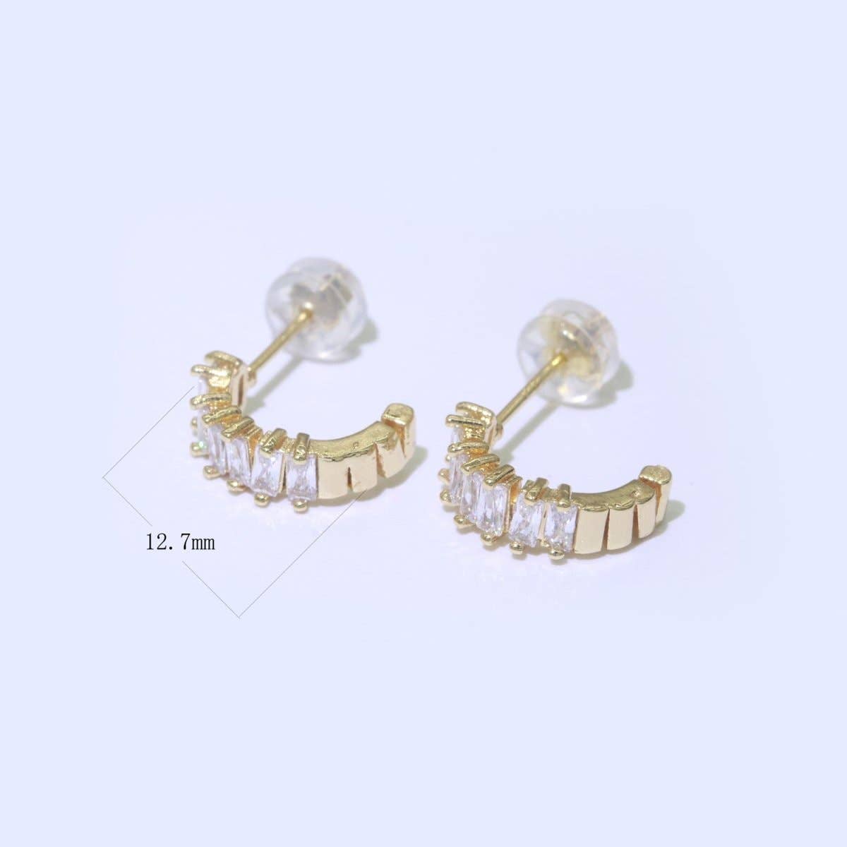 Dainty Baguette CZ Huggie Stud Earring