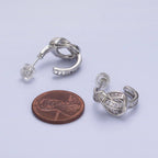 White Gold Filled Clear Baguette Bar Abstract Twirl Stud Earrings